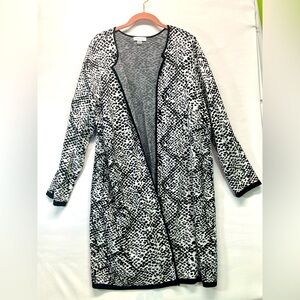 CALVIN KLEIN Animal Print Cardigan Women 1X Black/White Open Front Round Neck